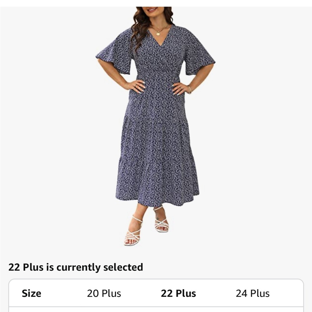 Blue and White Wrap Midi Dress with Flutter Sleeves